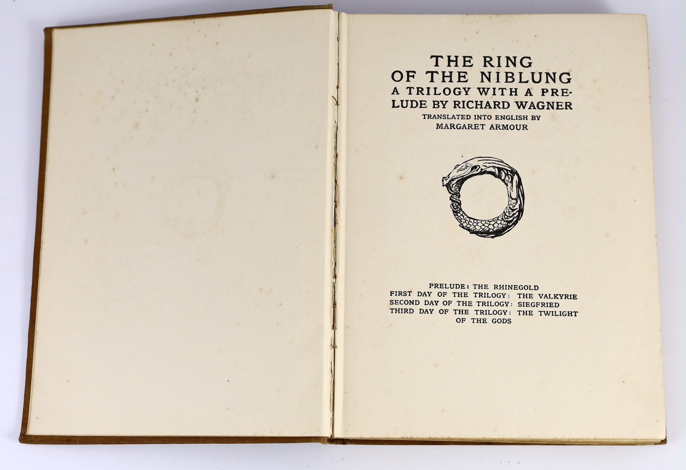 Wagner, Richard - [The Ring of the Nibelung] - Siegfried & the Twilight of the Gods, illustrated with 30 tipped-in colour plates by Arthur Rackham, translated by Margaret Armour, original tan buckram gilt, William Heinem